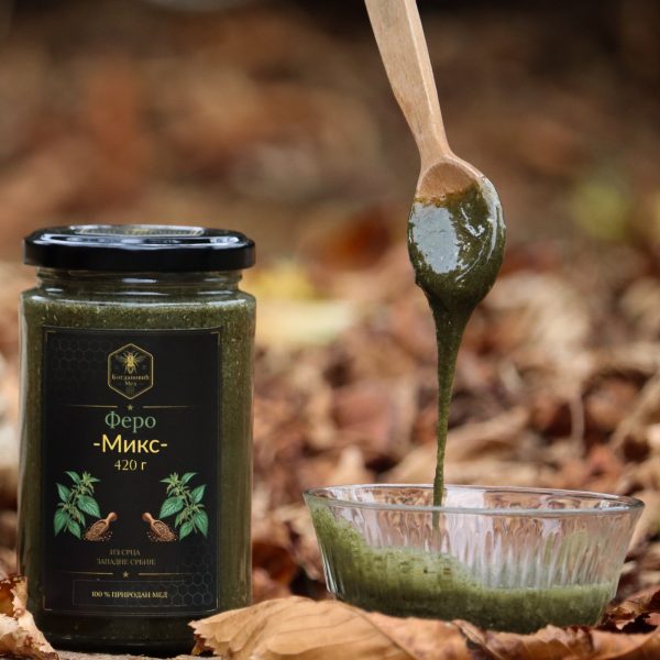 Ferro Mix 420 g — tegla uz kašiku i posudu sa medom, Med Bogdanović