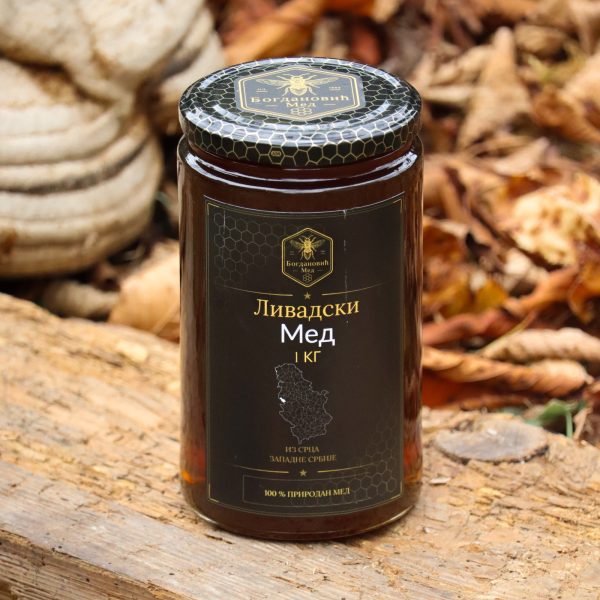 Livadski med 1 kg — pogled odozgo na teglu, Med Bogdanović Livadski med 1 kg — pogled odozgo na teglu, Med Bogdanović